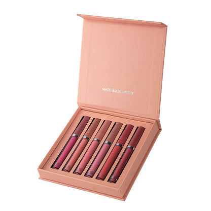 Matte Lip Gloss Collection: 6 Vibrant Shades of Long-Lasting, Waterproof, and Moisturizing Lipstick in Elegant Holiday Gift Box