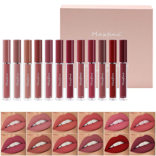 Matte Lip Gloss Collection: 6 Vibrant Shades of Long-Lasting, Waterproof, and Moisturizing Lipstick in Elegant Holiday Gift Box
