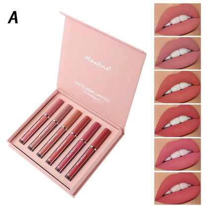 Matte Lip Gloss Collection: 6 Vibrant Shades of Long-Lasting, Waterproof, and Moisturizing Lipstick in Elegant Holiday Gift Box