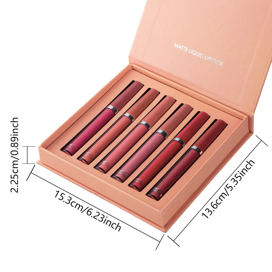 Matte Lip Gloss Collection: 6 Vibrant Shades of Long-Lasting, Waterproof, and Moisturizing Lipstick in Elegant Holiday Gift Box